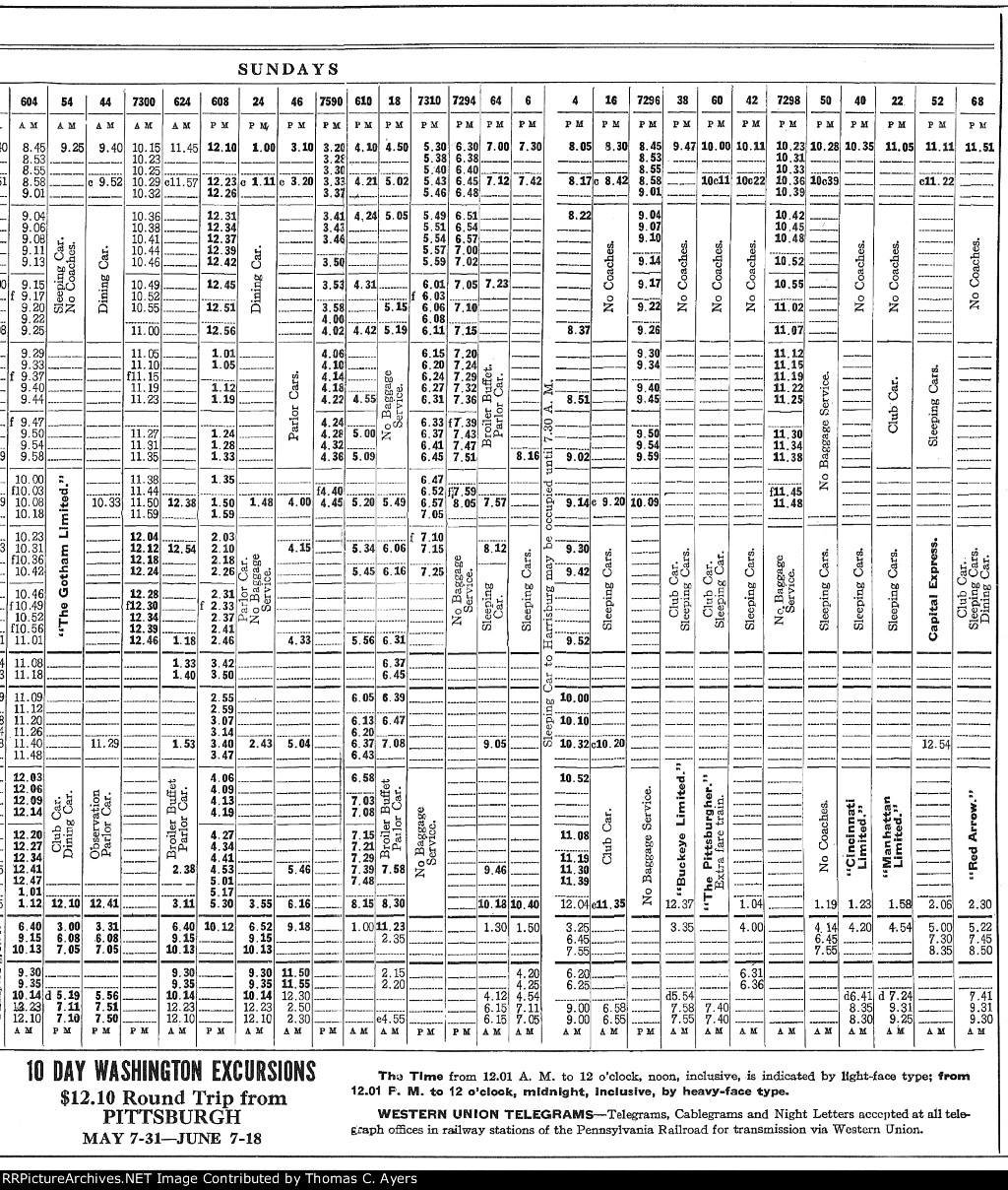 PRR Time Table: Pittsburgh Division, Side A, Frame #4 of 6, 1926